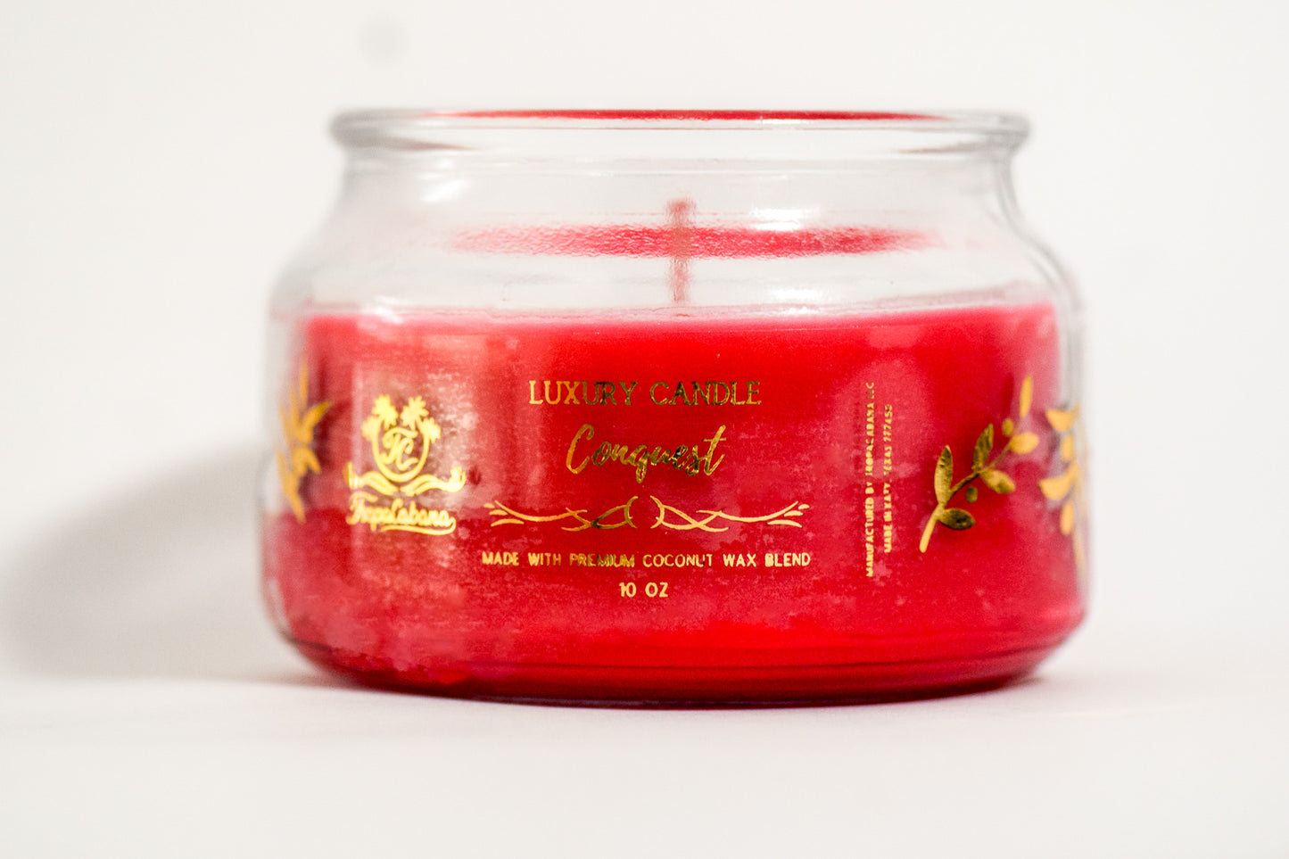 TropaCabana, 10 oz Conquest Candle, Floral and spicy fragrance, red color, luxury candle, vegan candle, coconut wax candle, handmade, handpoured, unisex, gifts for her, gifts for him, anniversary, valentine's, birthday, romantic, sophisticated aroma.