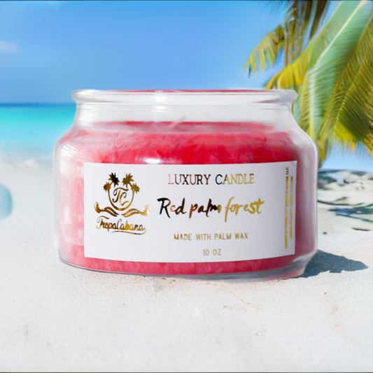 Fall Collection, Red Palm Forest, Luxury Candle, Vegan Candle, Sustainable Candle, Made with Palm Wax,  Color Red, Fragrance Fresh Palms and Apples