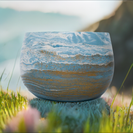 Handmade Concrete Candle, in Blue, White and  Copper tones, Vegan Candle, Coconut Wax Candle, Fragrance of mountains, breeze and air, Makani Candle, Luxury Candle