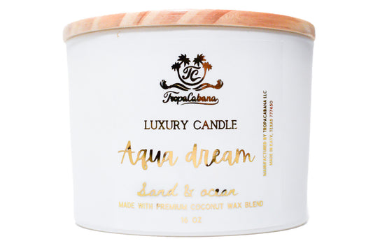16 oz Handmade & Handpoured Aqua Dream Candle, Made with Coconut Wax, Sand and Ocean Fragrances, Luxury Candle